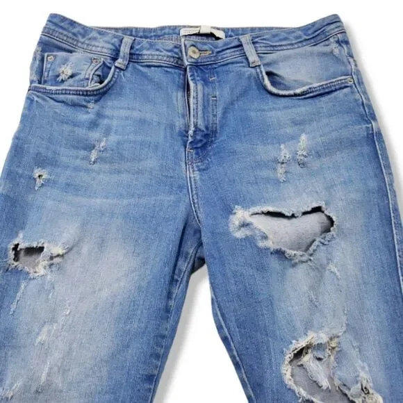 Zara Jeans Size 6 Trafaluc Denim Makers Jeans Distressed Destroyed Frayed Hem - Picture 3 of 6